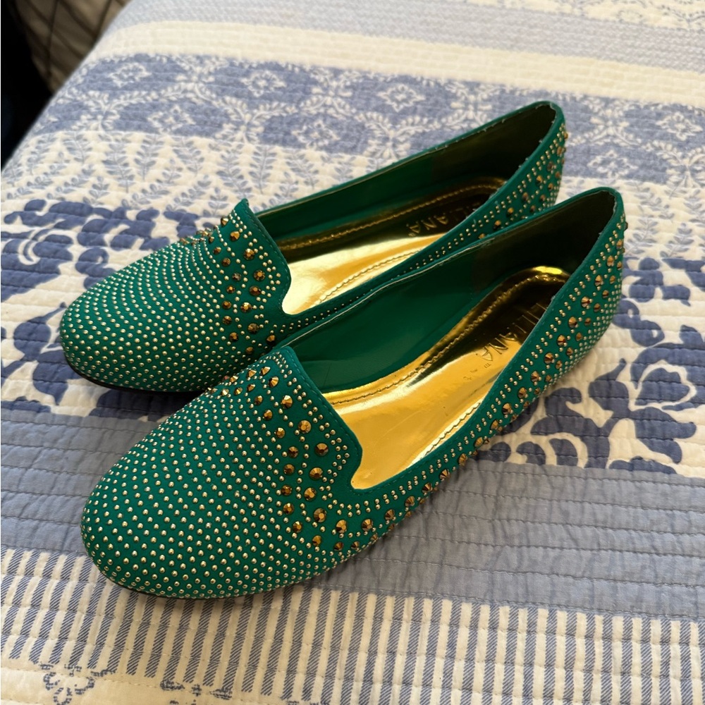 Green Studded Women's Loafers